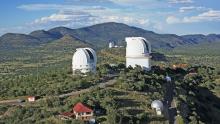 In this aerial view, the two large domes in the foreground are the 2.1-meter Str