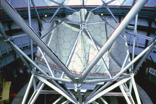 The primary mirror of the Hobby-Eberly Telescope (HET) at McDonald Observatory. 
