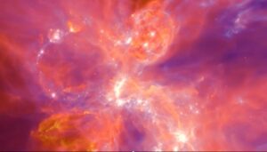 Pink, white, and orange gasses swirl together.