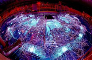 Complex machine with many cables.
