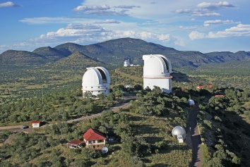 In this aerial view, the two large domes in the foreground are the 2.1-meter Str