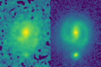 two images of the galaxy EGS23205, seen as it was about 11 billion years ago.