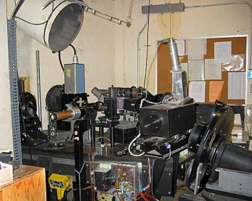 The "slit room," part of the Smith Telescope's Coudé Spectrograph. Light comes f