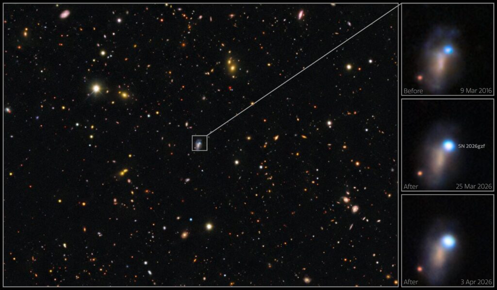Galaxies and close up of a supernova